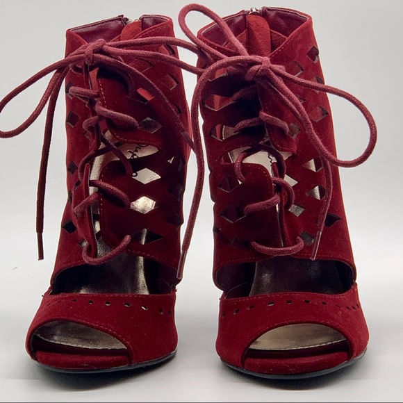 New ModCloth x Qupid Immortal Garnet Velvet Lace Ankle Boot Heels Shoes Women  7 - Picture 5 of 6